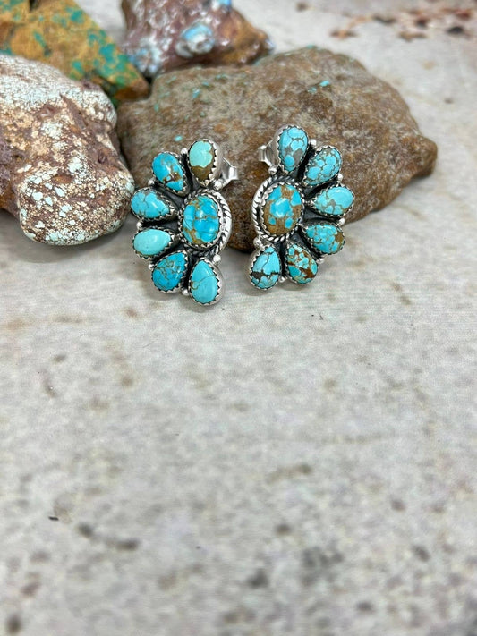 Handmade Sterling Silver Number 8 Turquoise Post Studs with Signed Nizhoni: Number 8 Turquoise / Studs