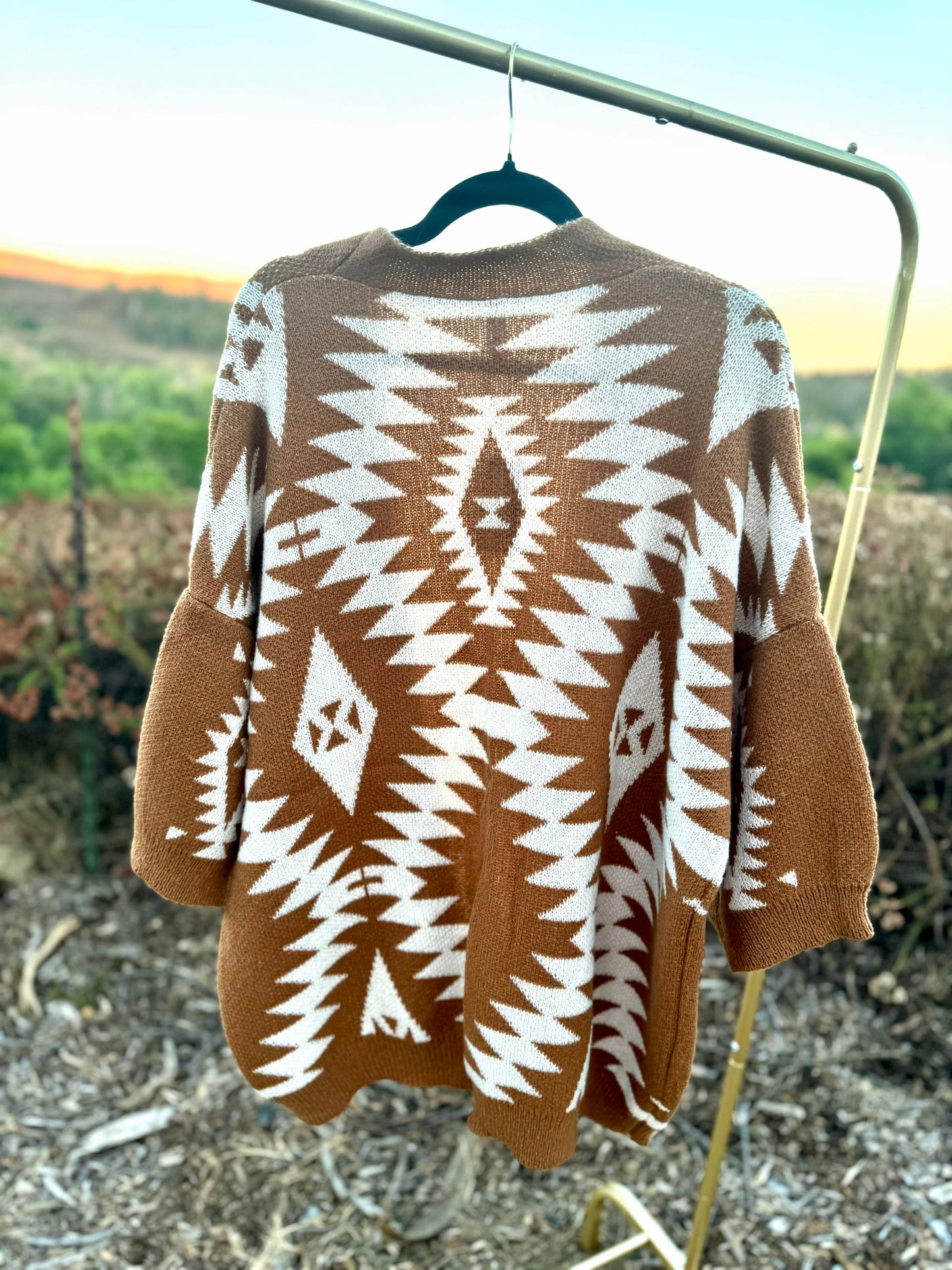 Naomi Wilde | Aztec Styled Cardigan with Large Arms: Brown one size