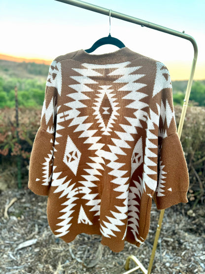 Naomi Wilde | Aztec Styled Cardigan with Large Arms: Brown one size