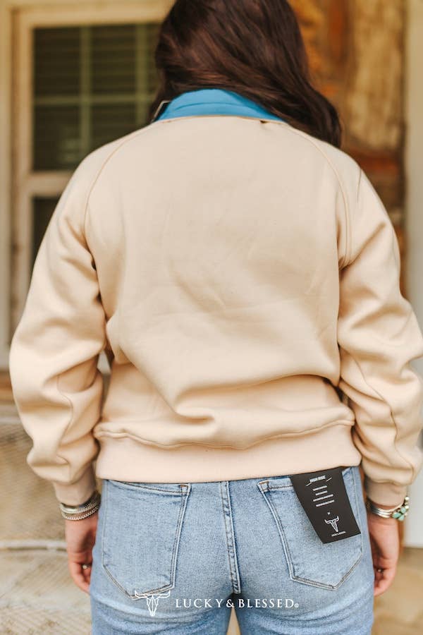 Sand Contrast Detail Quarter Zip Sweatshirt W Front Pocket