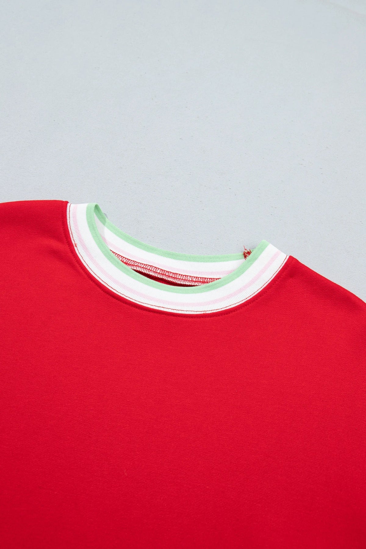 Stripe Contrast Trim Drop Shoulder Sweatshirt