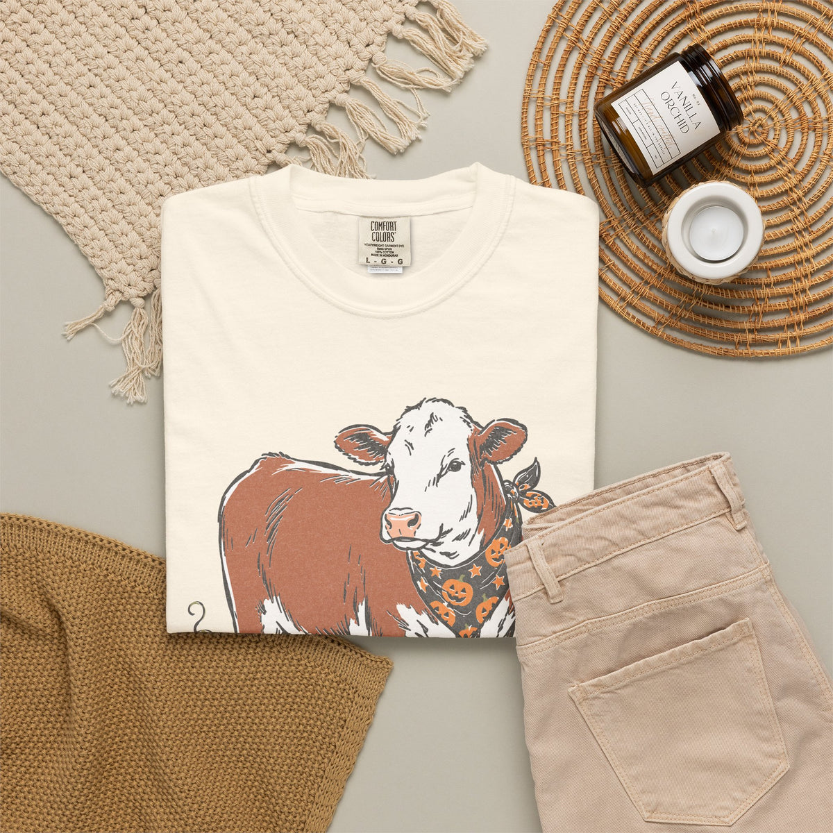 Pumpkin Patch Cow Tee — Autumn Farm Animal T-Shirt