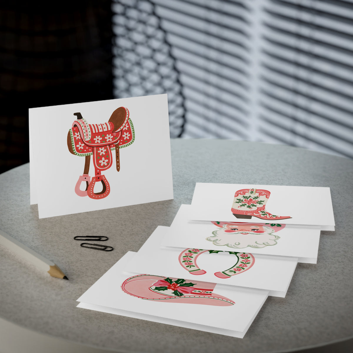 Christmas Greeting Cards 5-Pack, Vintage Western Holiday Designs
