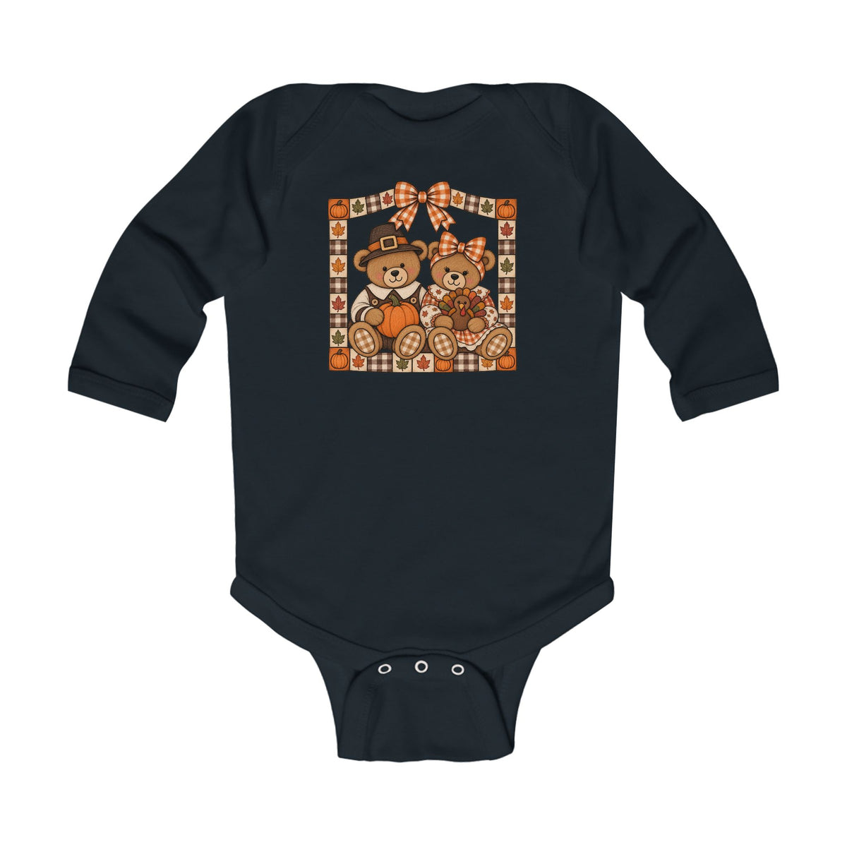 Infant Long Sleeve Bodysuit – Vintage Teddy Bear Autumn Harvest Design