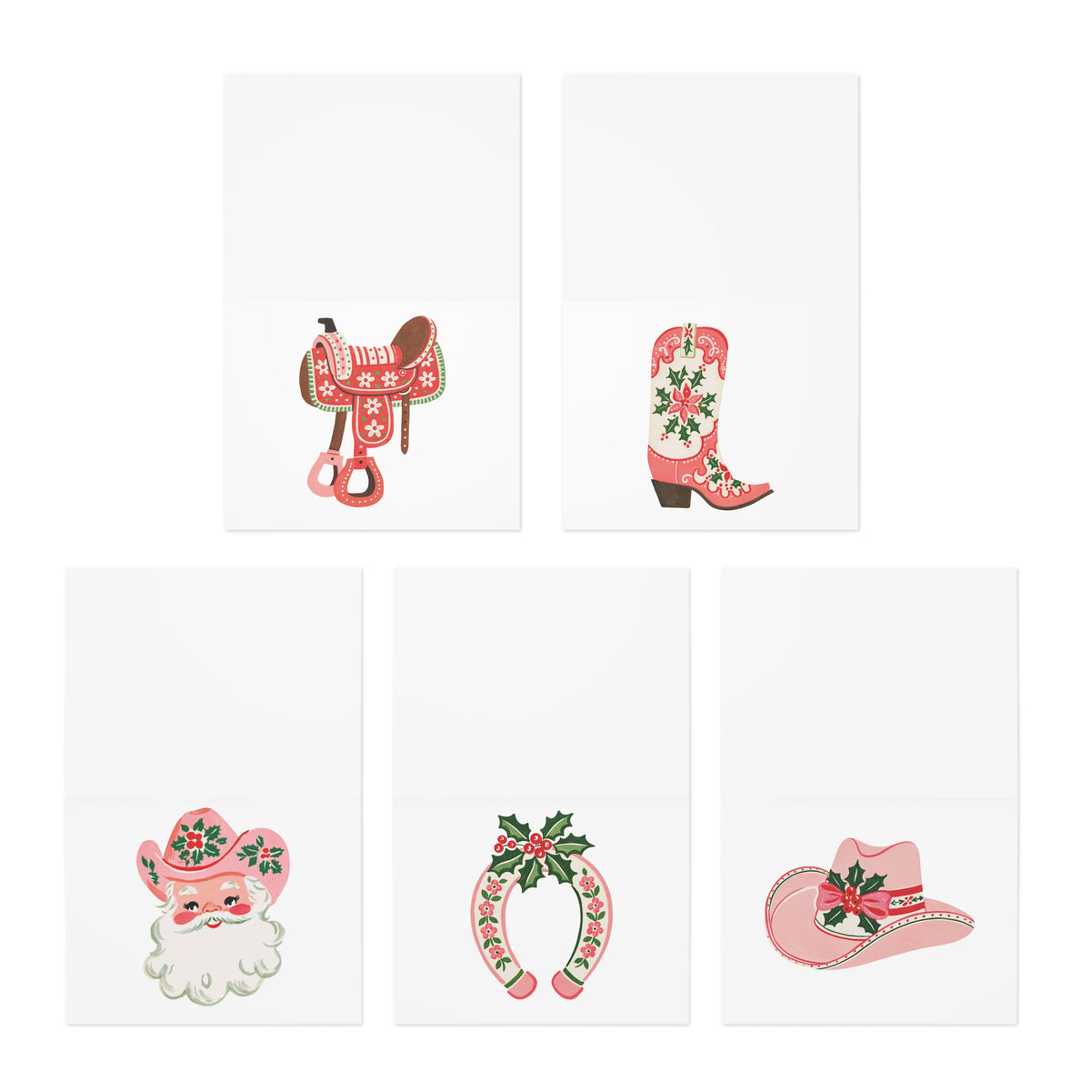 Christmas Greeting Cards 5-Pack, Vintage Western Holiday Designs