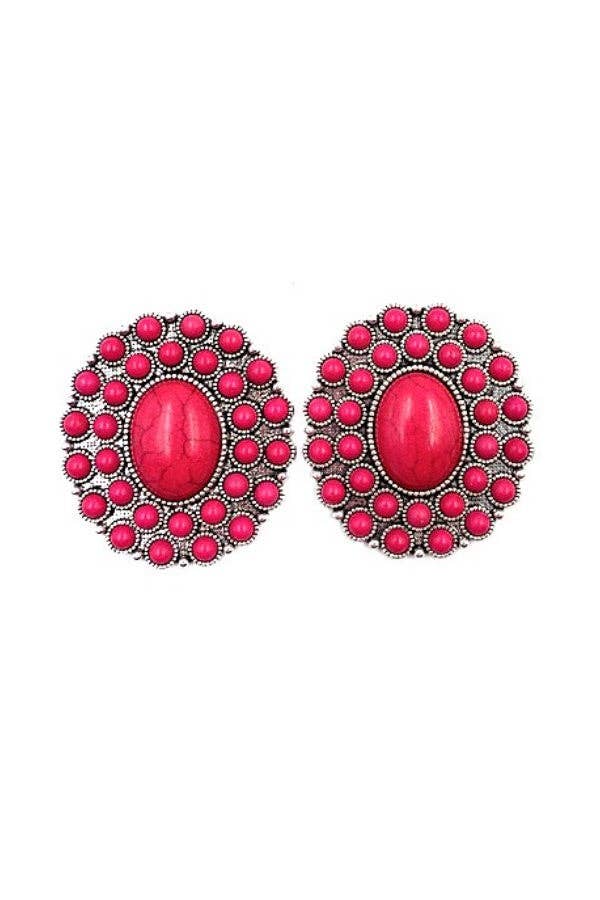 WESTERN CONCHO DESIGN POST EARRINGS: TURQUOISE