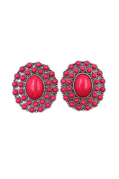 WESTERN CONCHO DESIGN POST EARRINGS: TURQUOISE