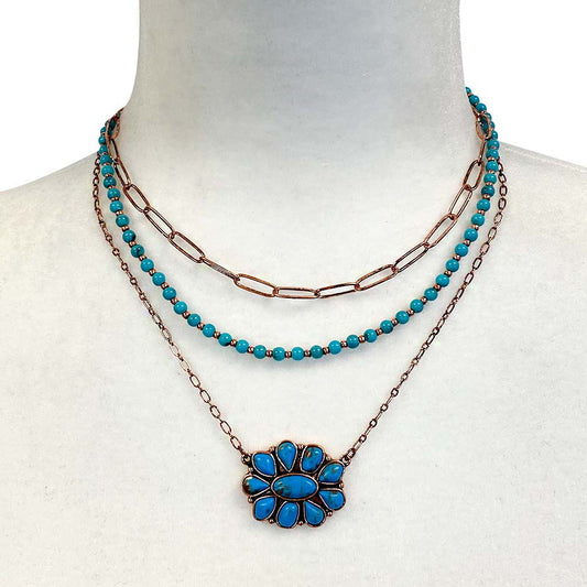 Three Stand Turquoise Pendant Necklace