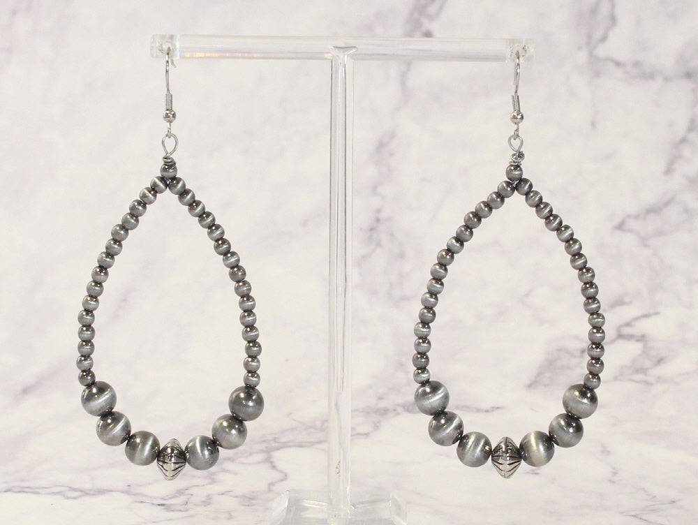 Silver Bead Hoop Earrings