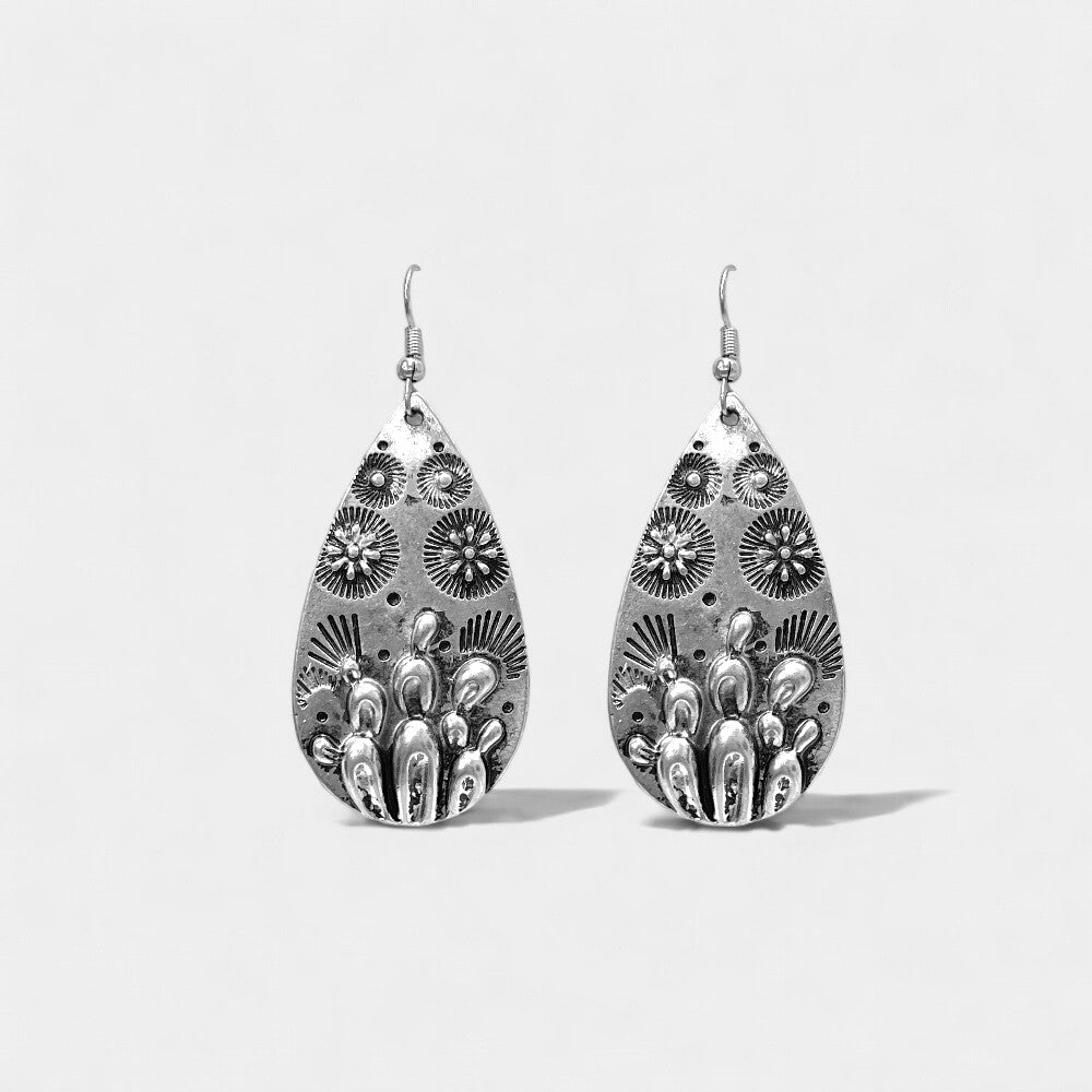 Silver Cactus Teardrop Earrings