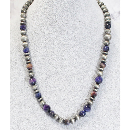 Purple Silver Bead Necklace