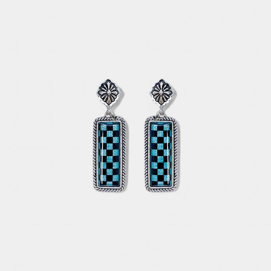 Blue Checkered Post Earrings