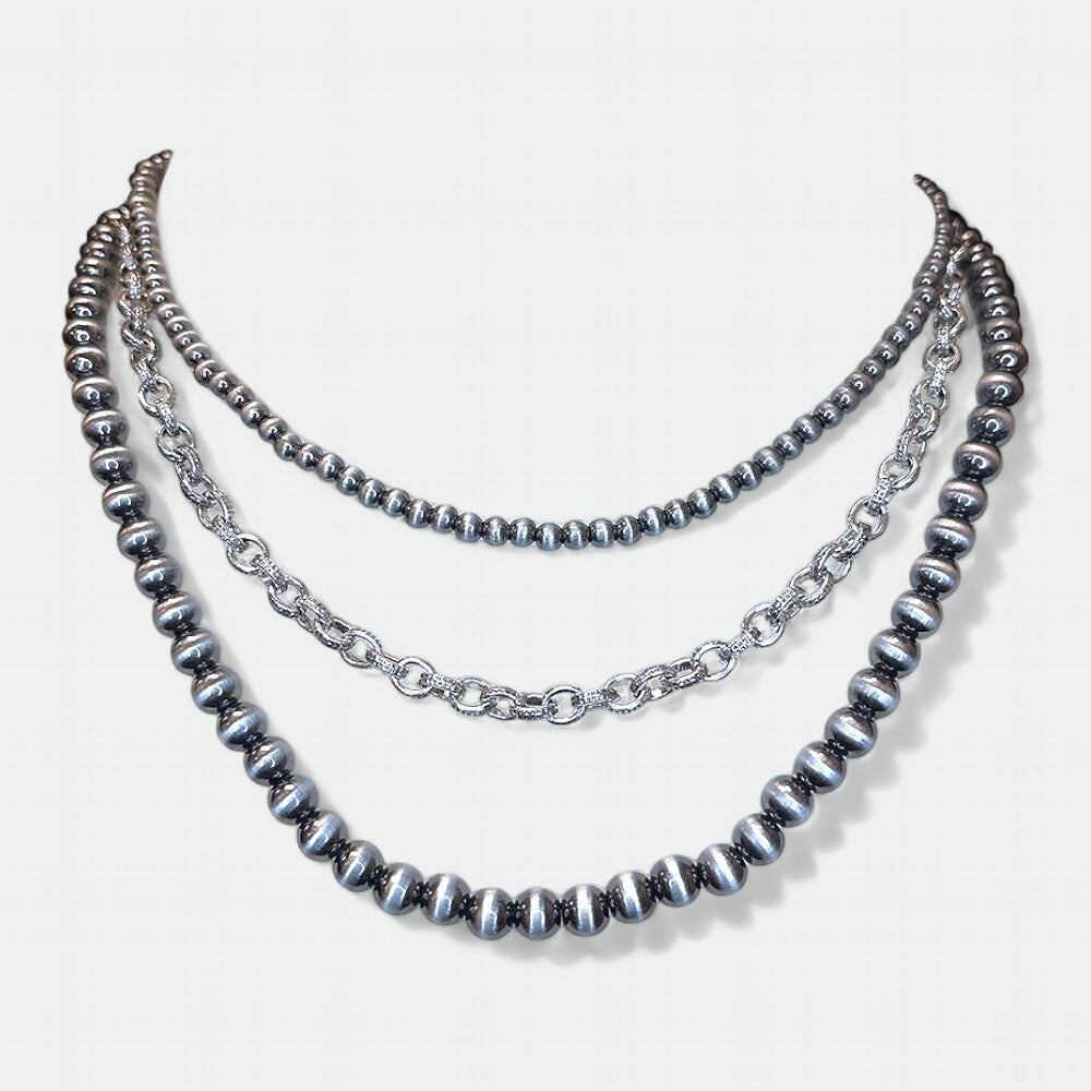 Silver Bead Triple Strand Necklace