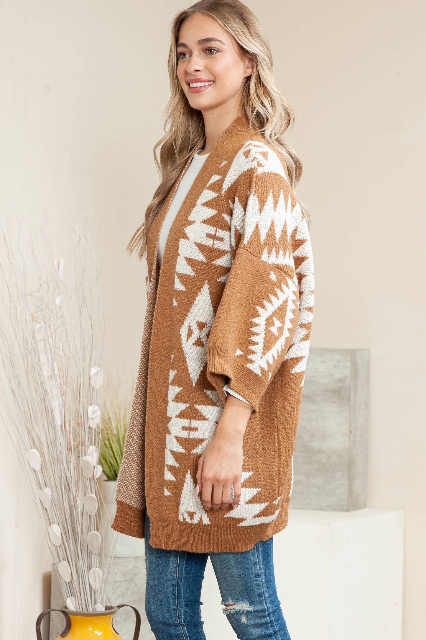 Naomi Wilde | Aztec Styled Cardigan with Large Arms: Brown one size