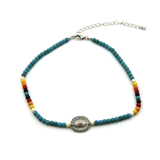 Treasure choker necklace navajo concho multicolor yellow turqu