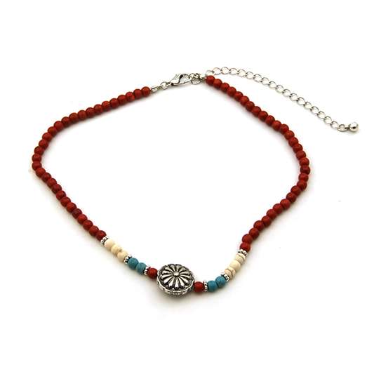 Treasure choker necklace navajo concho multicolor red