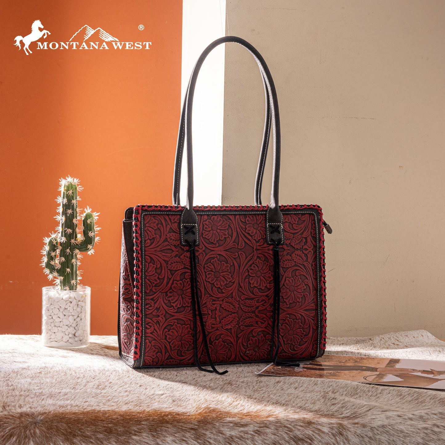 Montana West Tooled Concealed Carry Tote - Black