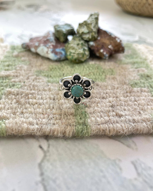 Handmade Sterling Silver Kingman Turquoise Adjustable Ring with Signed Nizhoni: Adjustable / Kingman Turquoise Ring 115