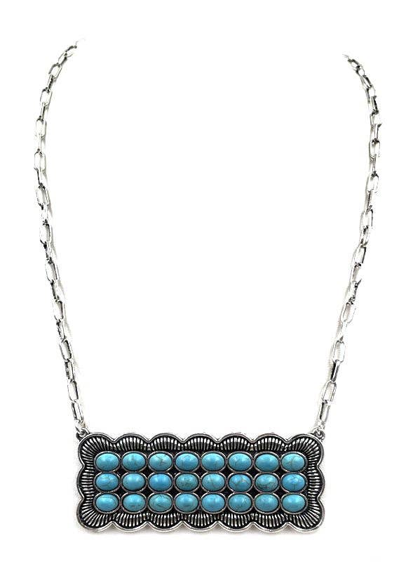 Western Turquoise Stone Metal Plate Necklace: AURORA