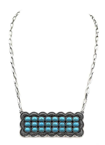 Western Turquoise Stone Metal Plate Necklace: AURORA