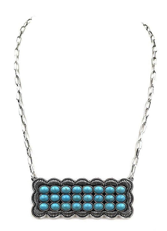 Western Turquoise Stone Metal Plate Necklace: AURORA