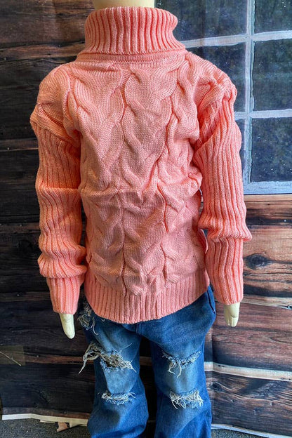 Pink long sleeve knitted girls sweater w/turtleneck xl