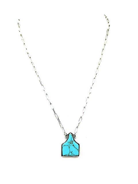 Western Turquoise Cattle Tag Necklace