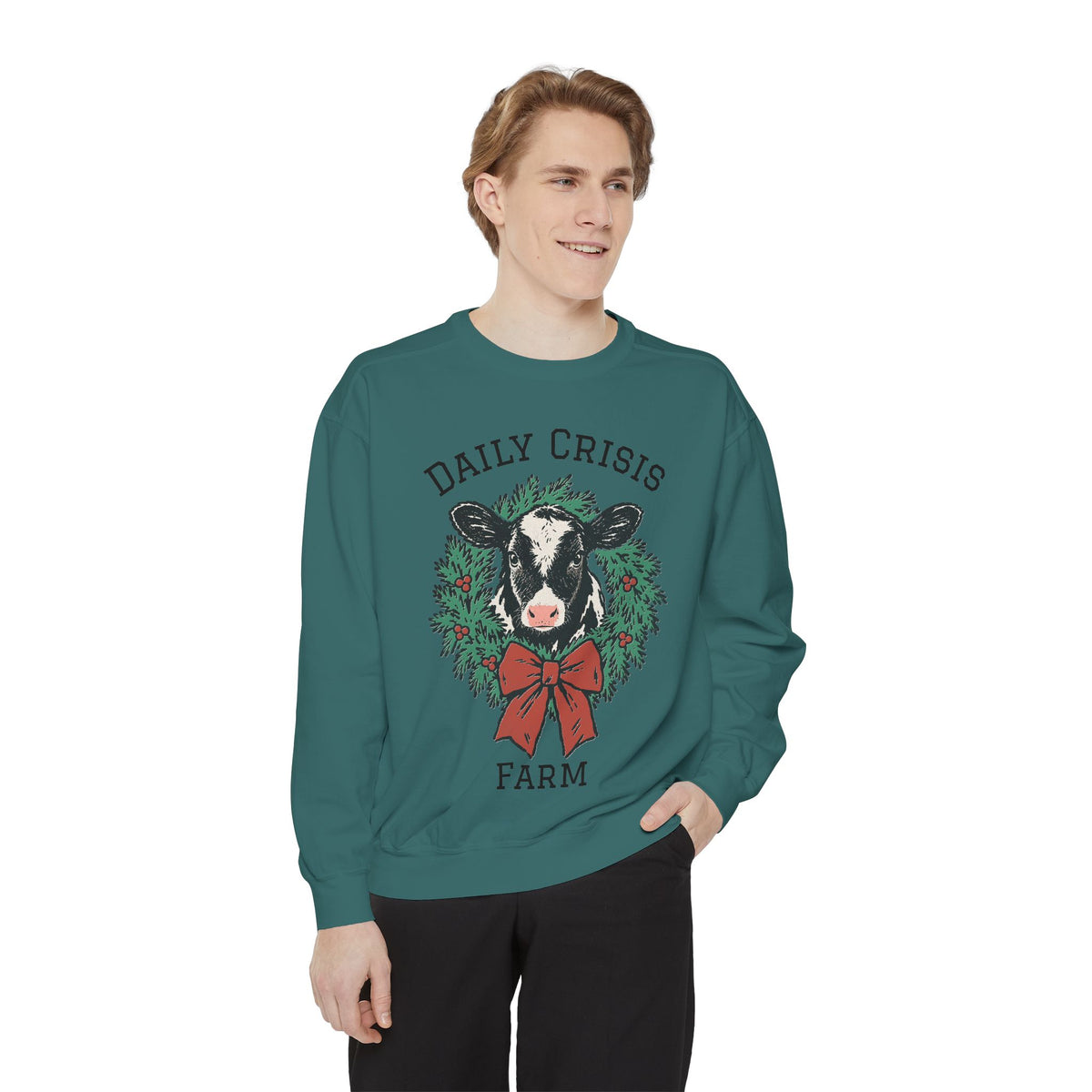 Daily Crisis Farm Christmas Cow Sweatshirt