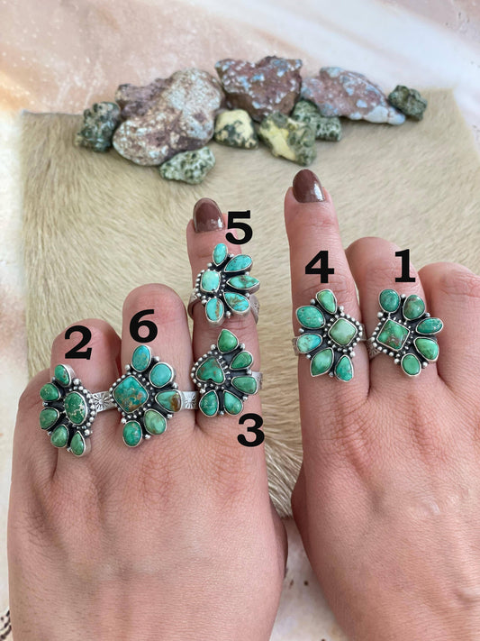 Handmade Silver Sterling Emerald Valley Turquoise Adjustable Ring with Signed Nizhoni Ring 117