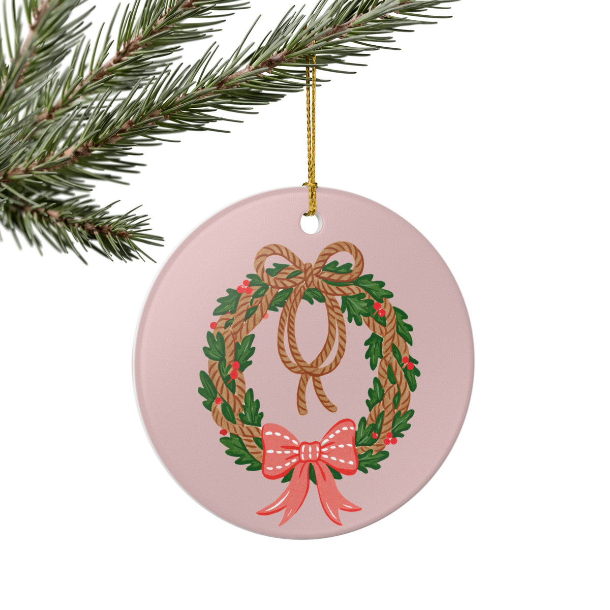 Pink Wreath Christmas Ornament