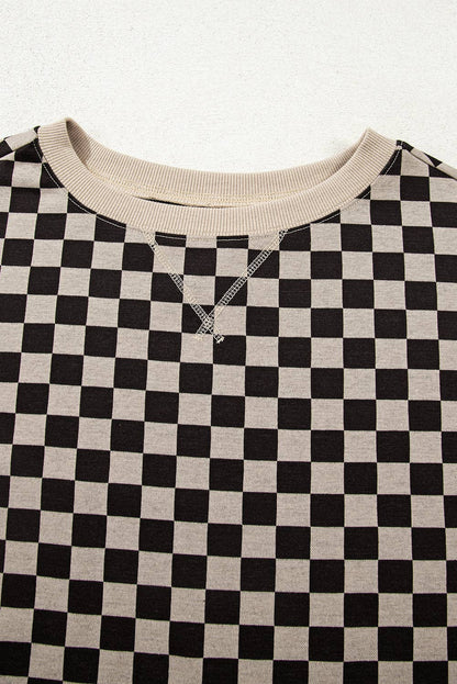 Checker Patchwork Long Sleeve Top