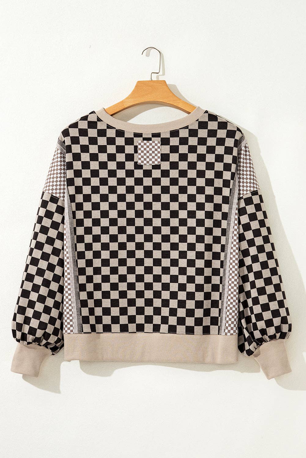 Checker Patchwork Long Sleeve Top