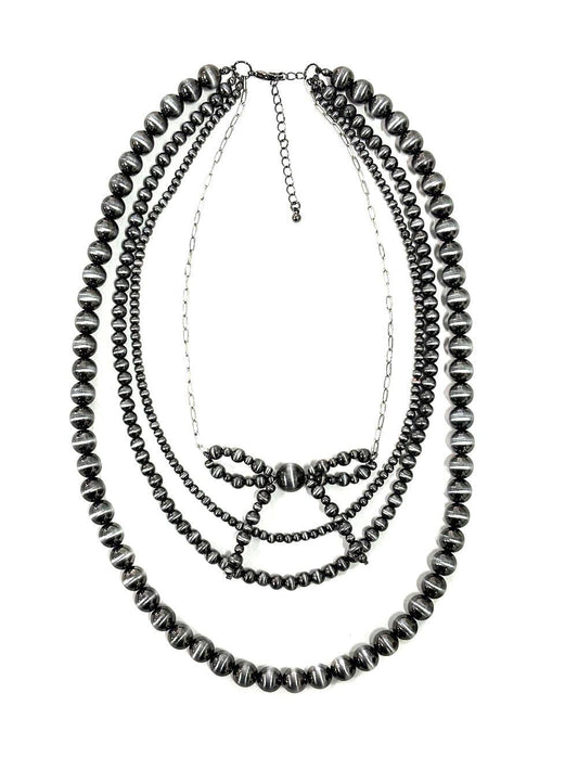 Western 4 Layered Pearl Ribbon Necklace