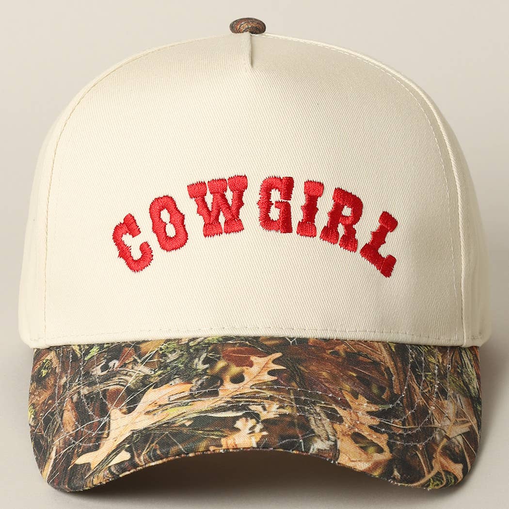 COWGIRL Lettering Embroidery Camo Two-Tone Cap: CAMO-BEIGE / ONE SIZE