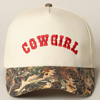 COWGIRL Lettering Embroidery Camo Two-Tone Cap: CAMO-BEIGE / ONE SIZE