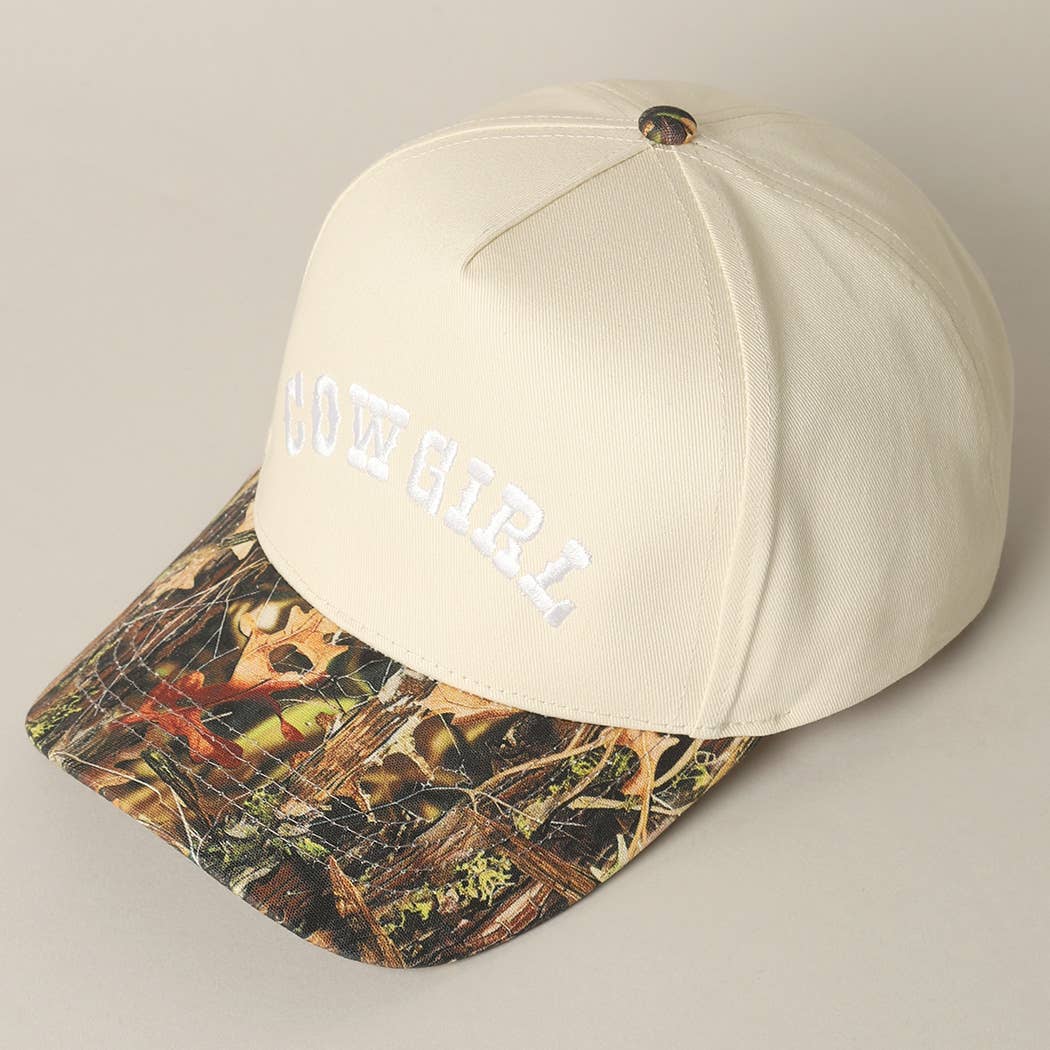 COWGIRL Lettering Embroidery Camo Two-Tone Cap: CAMO-BEIGE / ONE SIZE