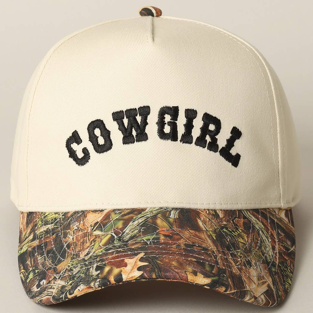 COWGIRL Lettering Embroidery Camo Two-Tone Cap: CAMO-BEIGE / ONE SIZE