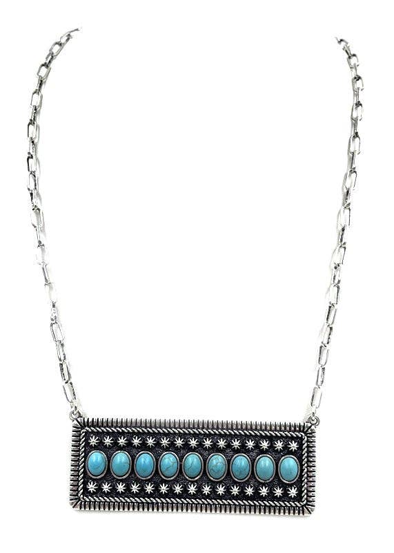 Western Stone Bubble Metal Plate Necklace: TURQUOISE