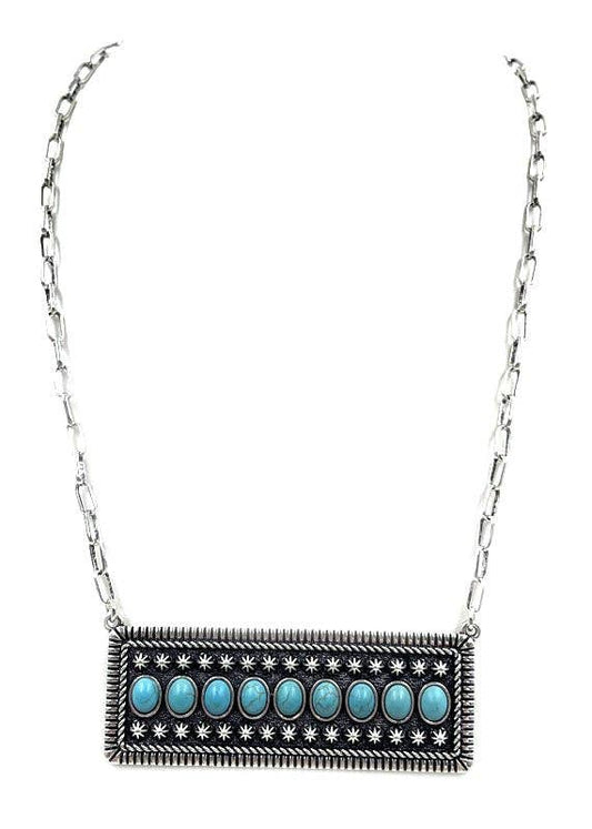 Western Stone Bubble Metal Plate Necklace: TURQUOISE