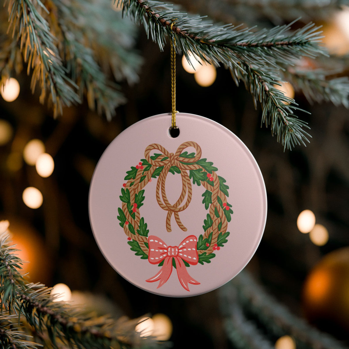 Pink Wreath Christmas Ornament