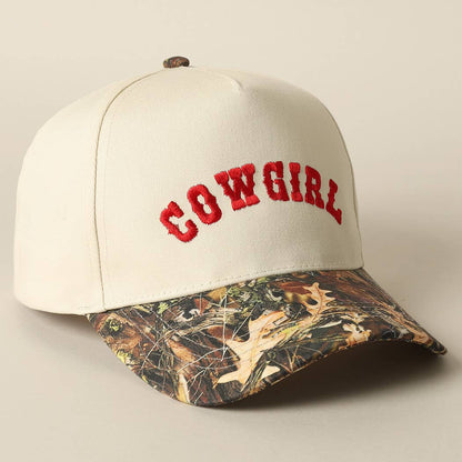 COWGIRL Lettering Embroidery Camo Two-Tone Cap: CAMO-BEIGE / ONE SIZE