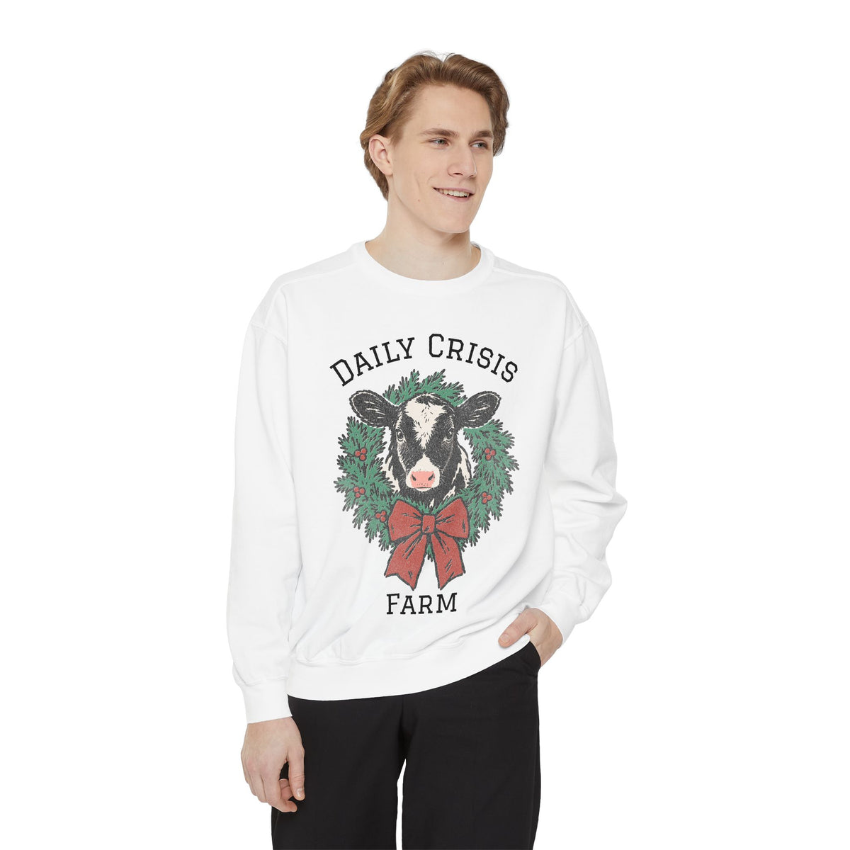 Daily Crisis Farm Christmas Cow Sweatshirt