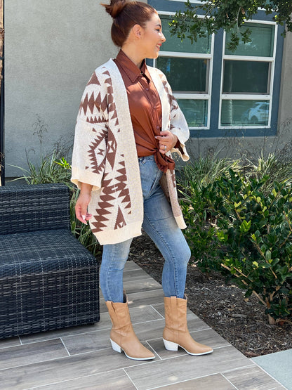 Naomi Wilde | Aztec Styled Cardigan with Large Arms: Brown one size