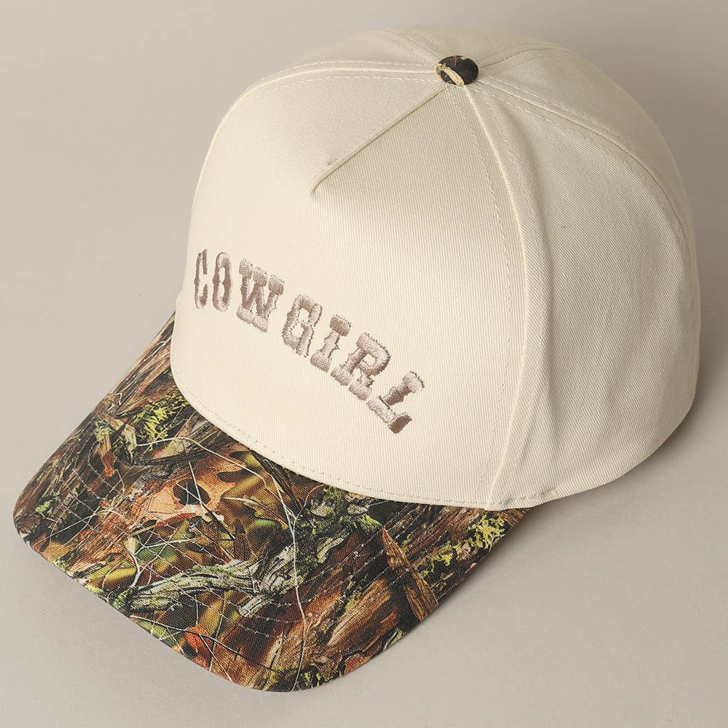 COWGIRL Lettering Embroidery Camo Two-Tone Cap: CAMO-BEIGE / ONE SIZE