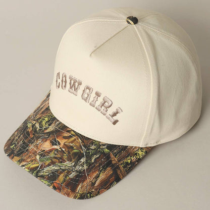 COWGIRL Lettering Embroidery Camo Two-Tone Cap: CAMO-BEIGE / ONE SIZE
