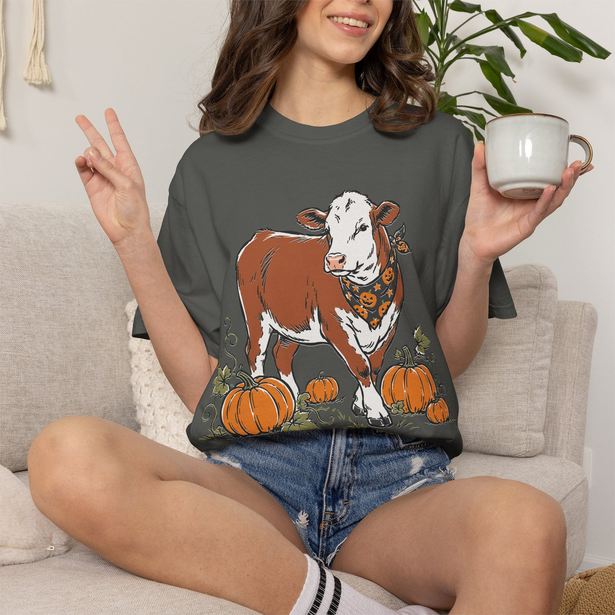 Pumpkin Patch Cow Tee — Autumn Farm Animal T-Shirt