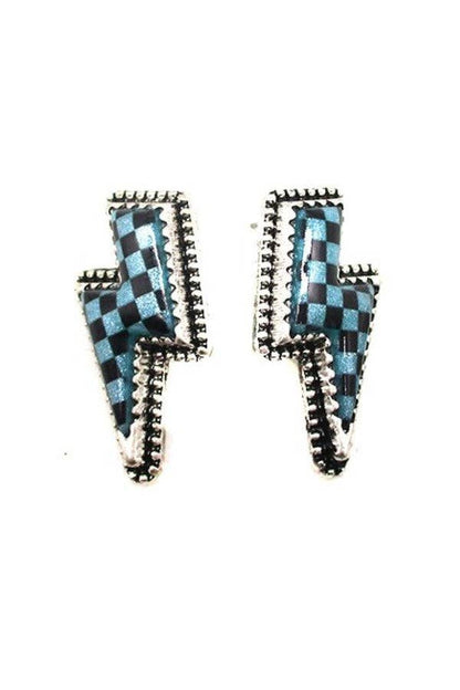 CHECKER THUNDER BOLT STUD EARRINGS: TURQUOISE