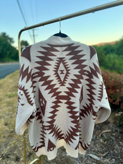 Naomi Wilde | Aztec Styled Cardigan with Large Arms: Brown one size