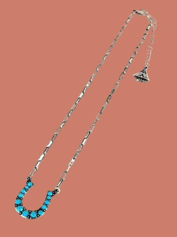 Western Horse Shoe Turquoise Necklace: TURQUOISE