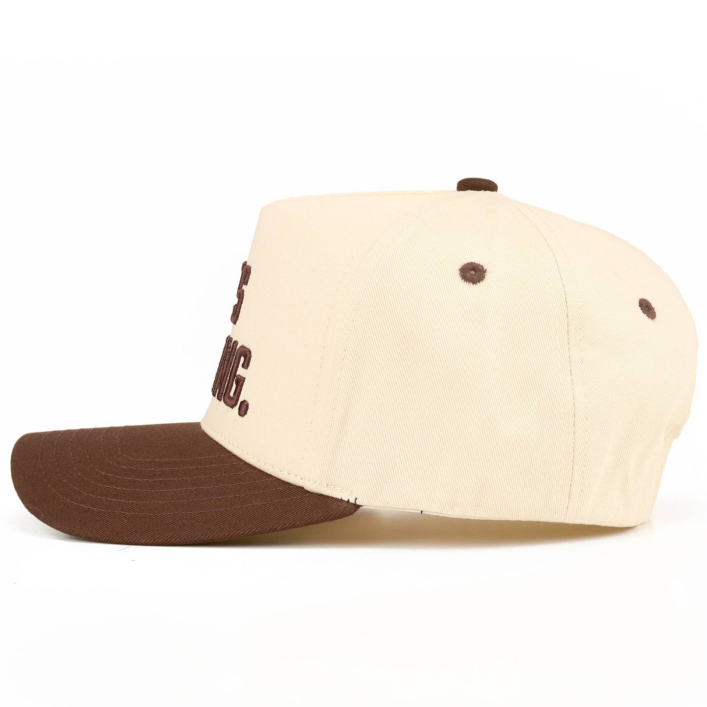 HE'S FARMING Letter Embroidered Two Tone Trucker Hat: Brown
